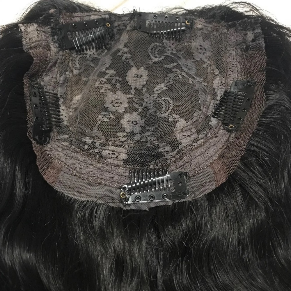 Curly hair human hair topper 16-17in black color